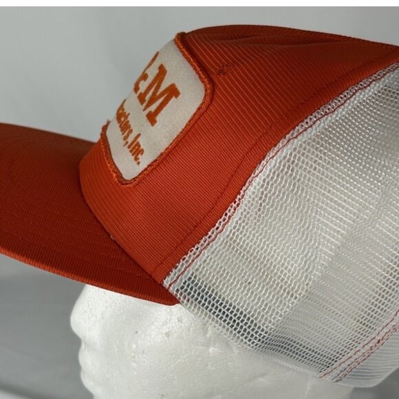 Vintage M & M General Contractors Orange Mesh Snapback Trucker Hat Cap Patch USA - Picture 5 of 7